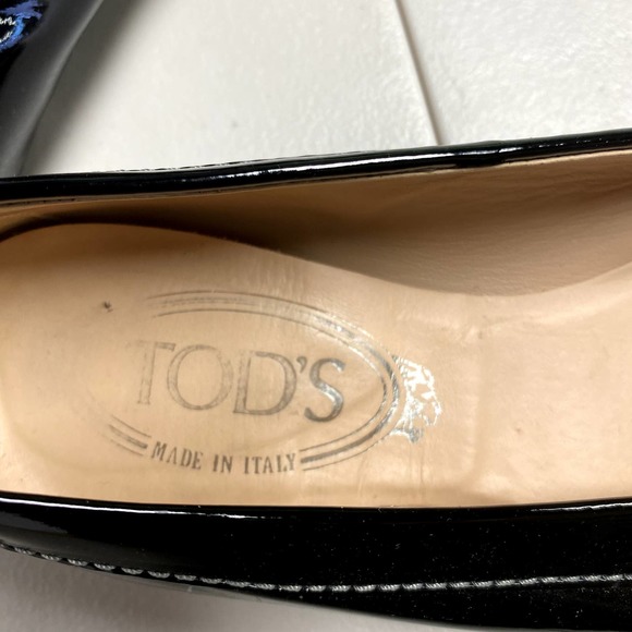 TOD'S Women Black Patent Leather Penny Slip On Loafers Rubber Pebbling Size 7.5 - Picture 8 of 11